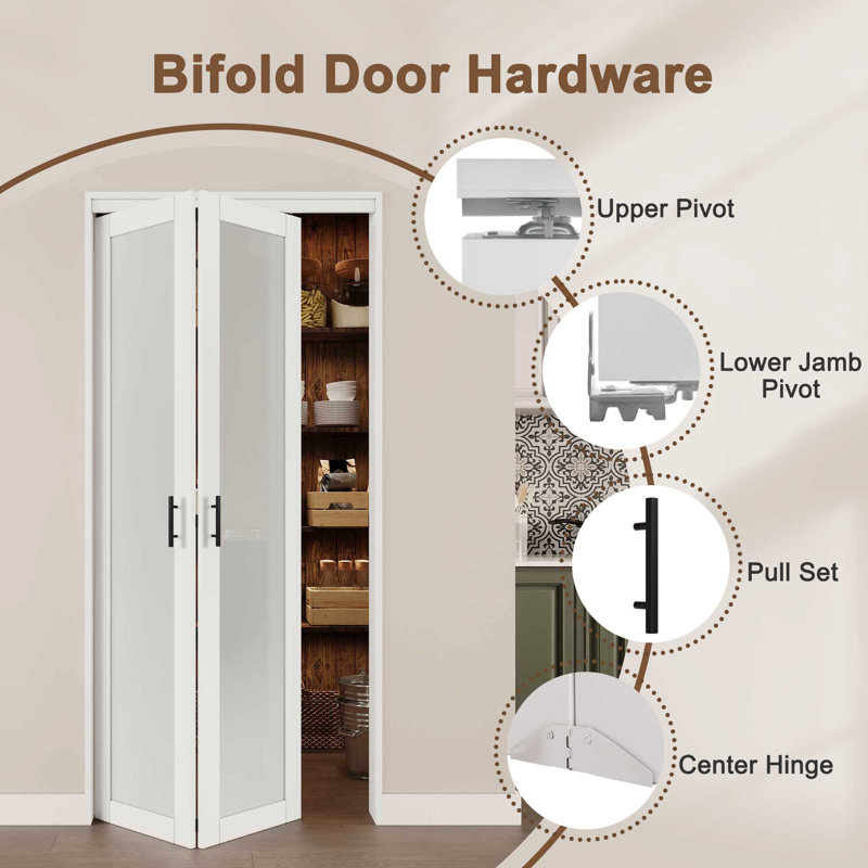 24 in. x 80 in. White Frosted Glass Solid Core MDF Bifold Door