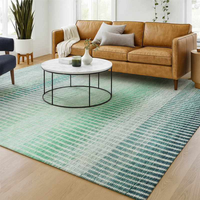 Premium Machine Washable Mayfield AMF2313 Stripes Rug, 5' x 7'6", Turquoise