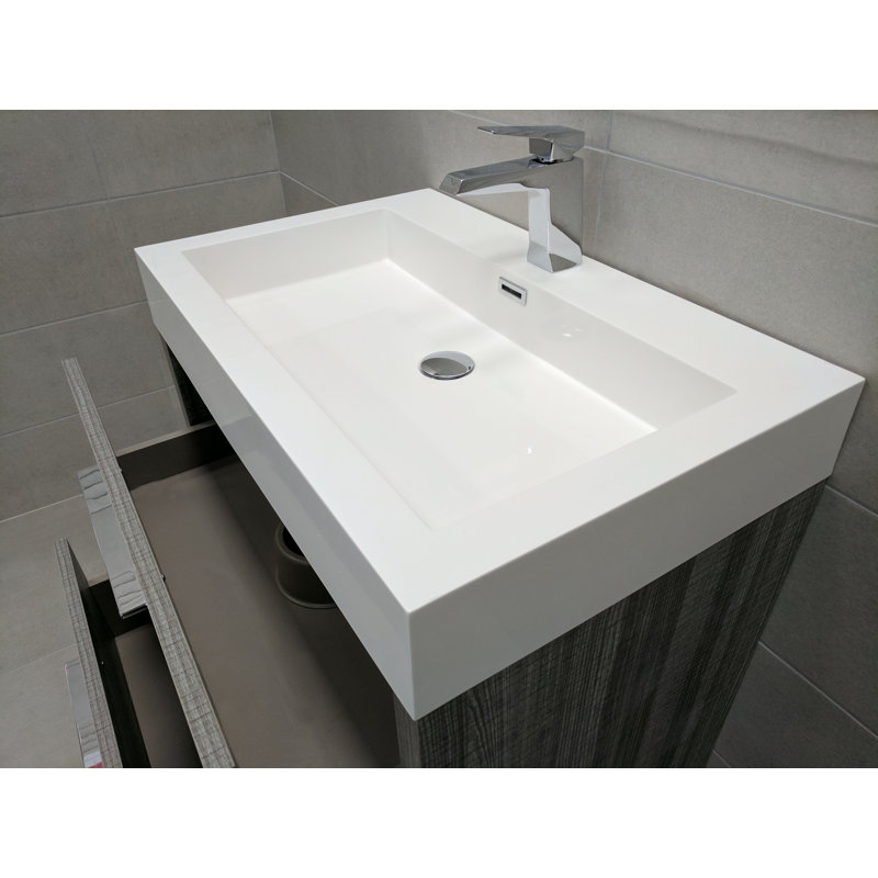 Walker 750mm Single Bathroom Vanity with Integrated Resin Basin, Grey Ash