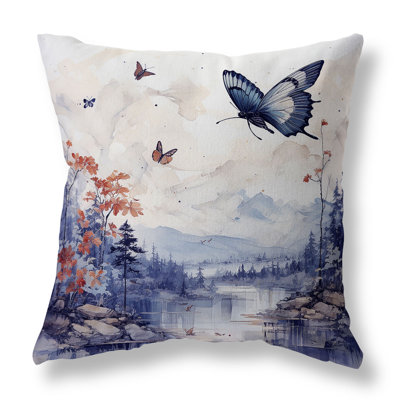 Fluttering Floral Heights Floral Outdoor Reversible Throw Pillow