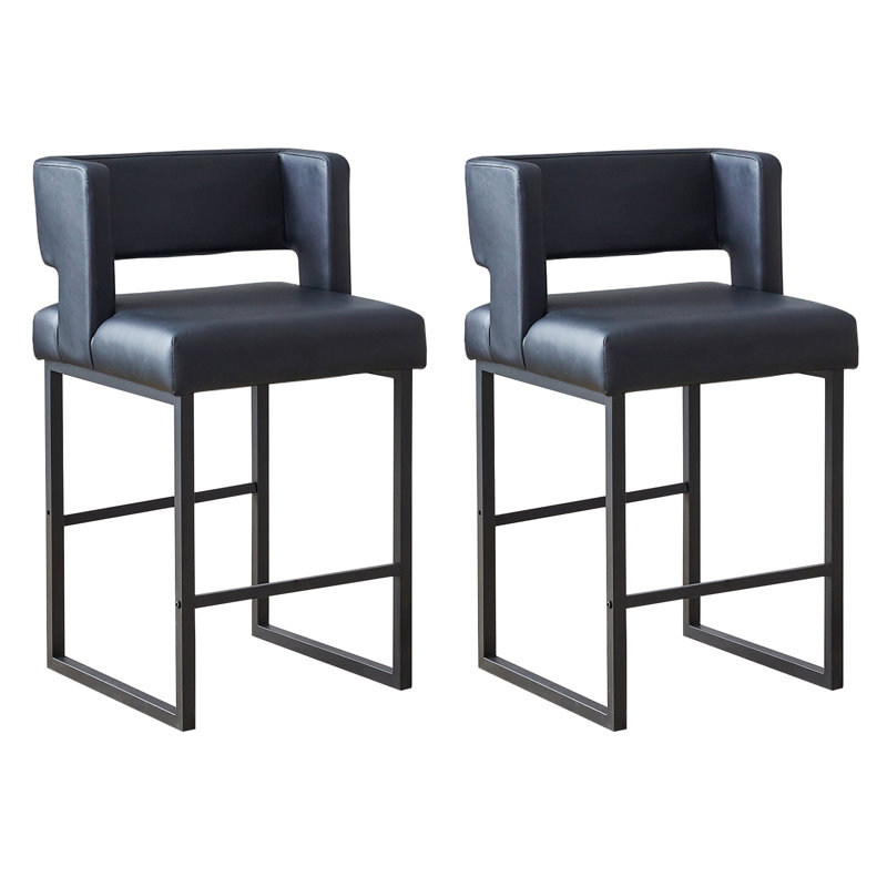 Faux Leather Upholstered Counter Bar Stool (Set of 2), Black, Black