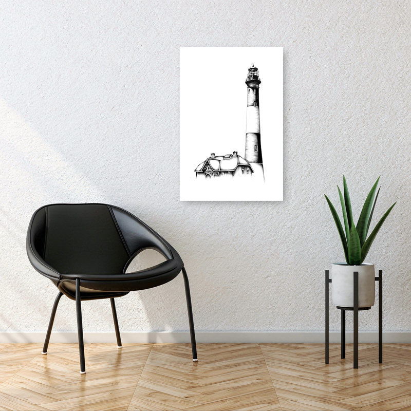 Illustration classique de phare, architecture classique, art mural côtier, H 36 po x l 24 po