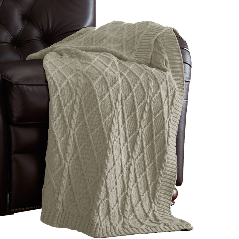 Jeté en tricot torsadé 100% coton Modern, Crème