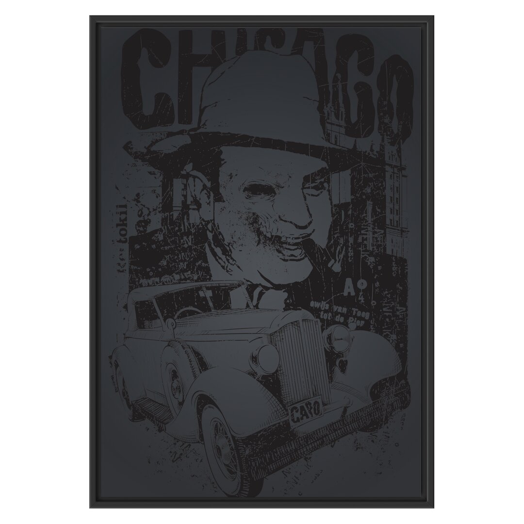 Gerahmtes Wandbild Chicago schwarz