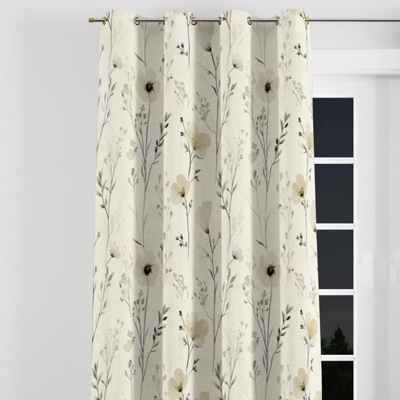 Rideaux de fenêtre Country Farmhouse - Rideau à œillets Floral Ivory Meadow Line - 1 panneau, L 52 po x L 120 po