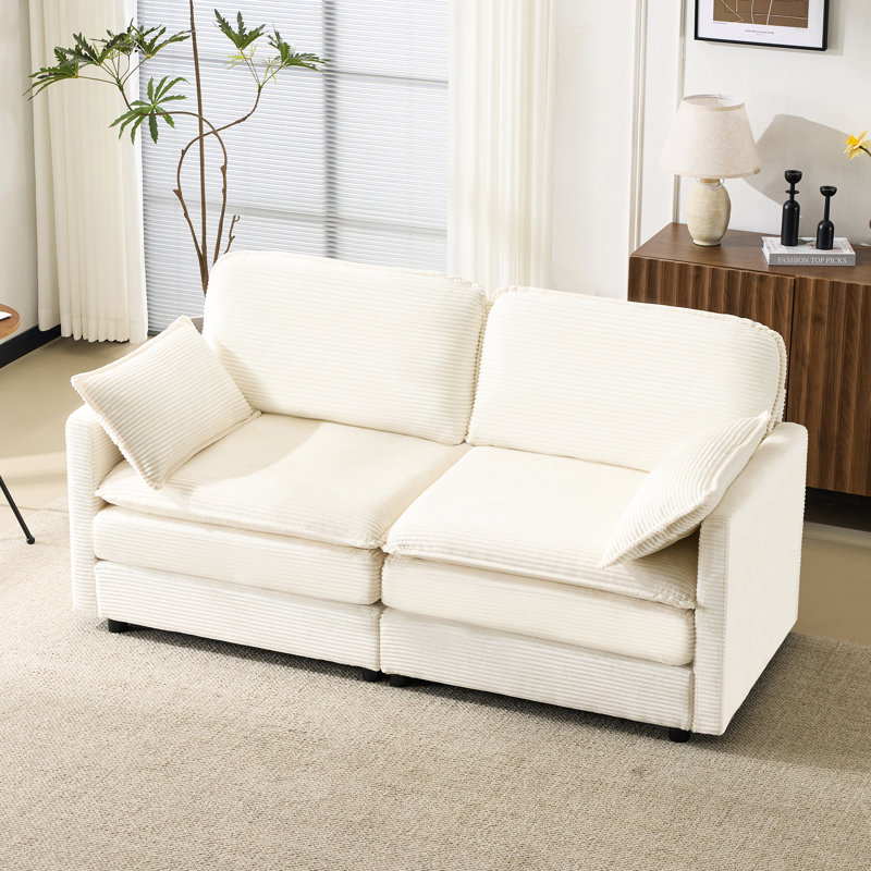 Lit modulaire en L, ou lit d'invité, coussins en chenille beige de 22 po, velours côtelé, structure en bois convertible en tissu velours côtelé,