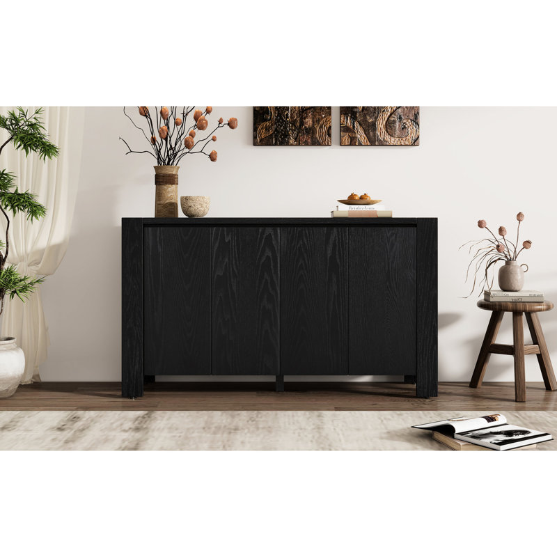 Buffet avec rangement, buffet en bois rétro à 4 portes avec finition vieillie et tablettes réglables pour la salle à manger, la cuisine et le salon