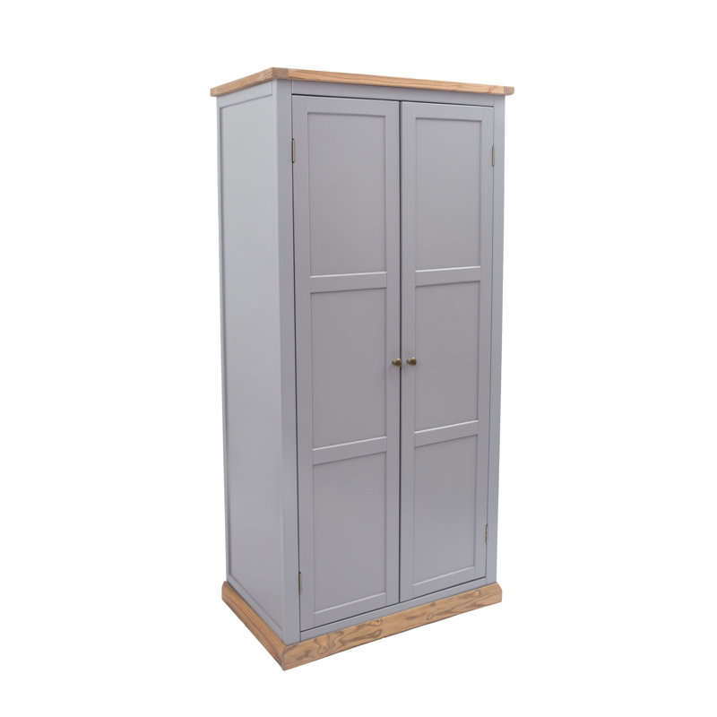 Steppe 2 Door Solid + Manufactured Wood Wardrobe, Grey/Oak/Antique Brass