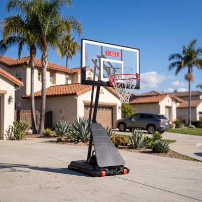 IGL 47" Portable Height-Adjustable Basketball Hoop, Adjustable Height from 5.3 FT to 10 FT, 47" Shatter-Resistant Backboard, Indoor & Outdoor Use