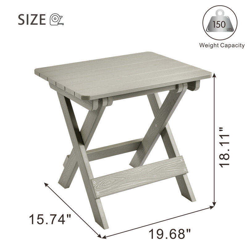 Rectangular Outdoor Folding Side Table, Light Grey