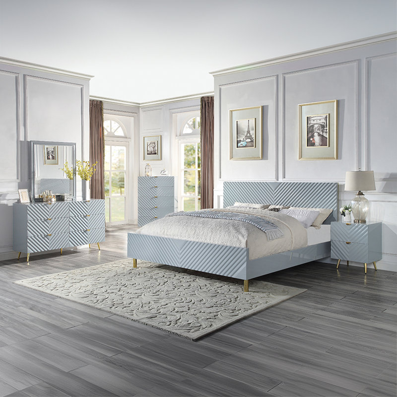 Queen Size Grey Platform Bed Frame