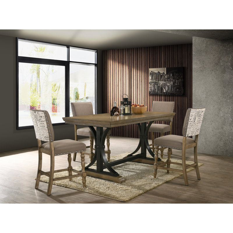 Dasher Solid Wood Top Trestle Dining Set, 5 Pieces: 1 Table, 4 Chairs