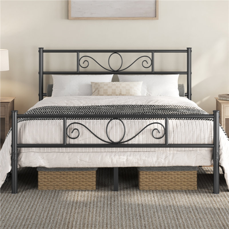 Metal Bed Frame with Headboard/Under-Bed Storage, Double (4'6), Black
