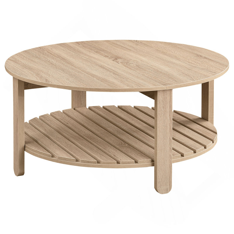 Table basse, bois naturel d'ingénierie à 1 tablette ronde