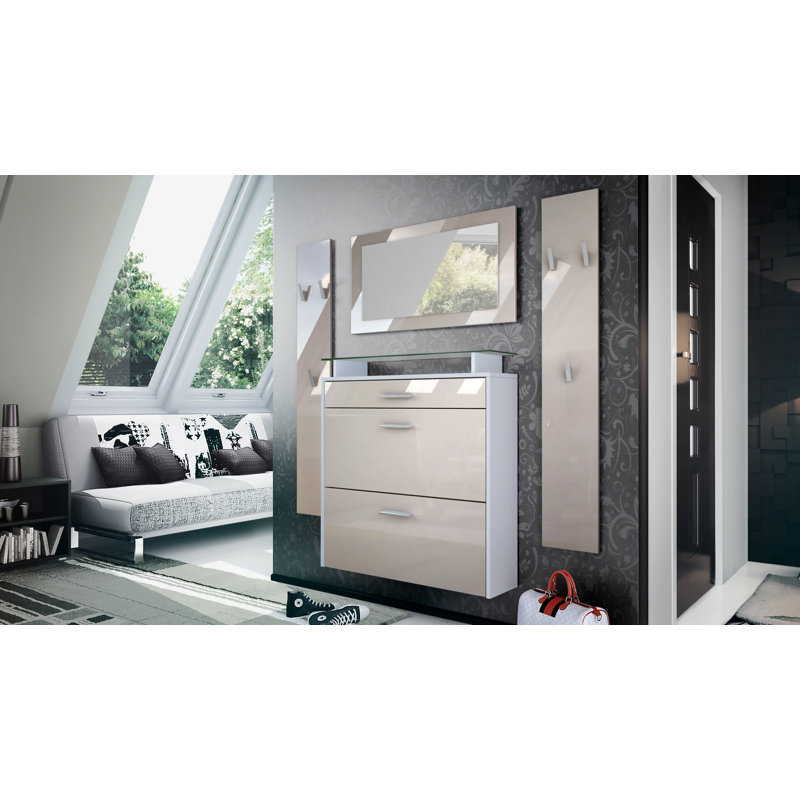 Mccarroll Hall Tree with Shoe Storage, Glossy sand-grey/Matt white