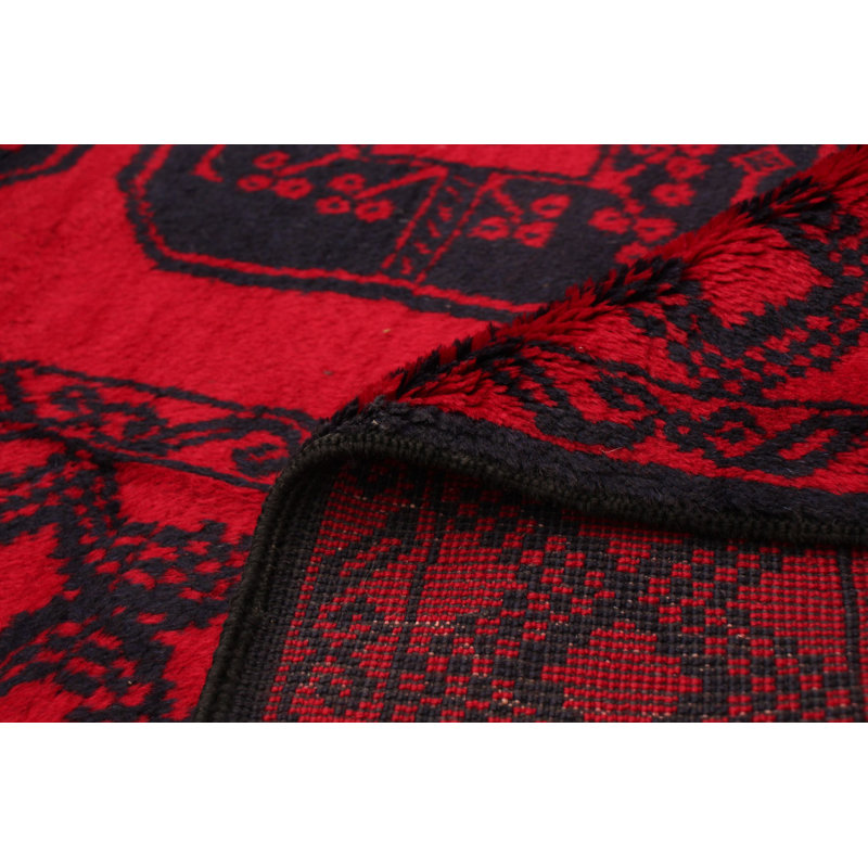 Tapis décoratif en laine rouge de conception unique 6 pi 9 po X 9 pi 9 po noué à la main