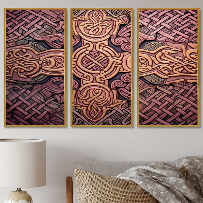 Celtic Pink Cross - ensemble de décoration murale géométrique, Doré, H 32 po x l 48 po