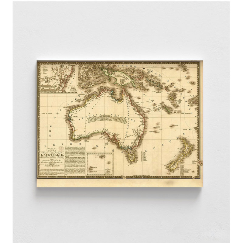 Australie, 1826, idée de cadeau australien, carte antique de l'Australie, décoration murale de hall d'entrée de bureau, décoration murale auberge, chalet rustique, art de salon