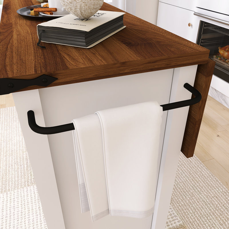 53.7" Drop-Leaf Countertop Kitchen Cart With Towel Rack And Spice Rack & Power Outlet, White