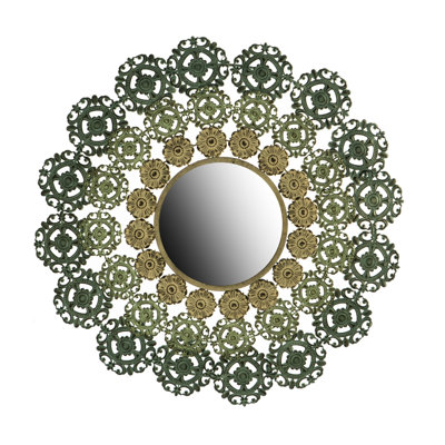 Wrought Iron Ornamented Medallion Mirror With Floral Enticement Temptation