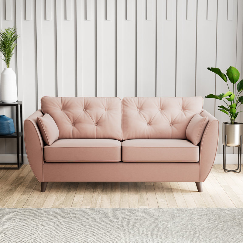 Birjesh 186Cm Fixed Sofa, Pink, Dark Brown Wood