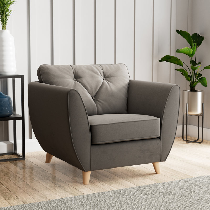 Collazo Upholstered Armchair, Beige Wood, Asphalt