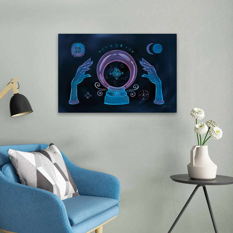 Mystique Fortune I - art céleste mystique noir et bleu, H 16 po x l 24 po