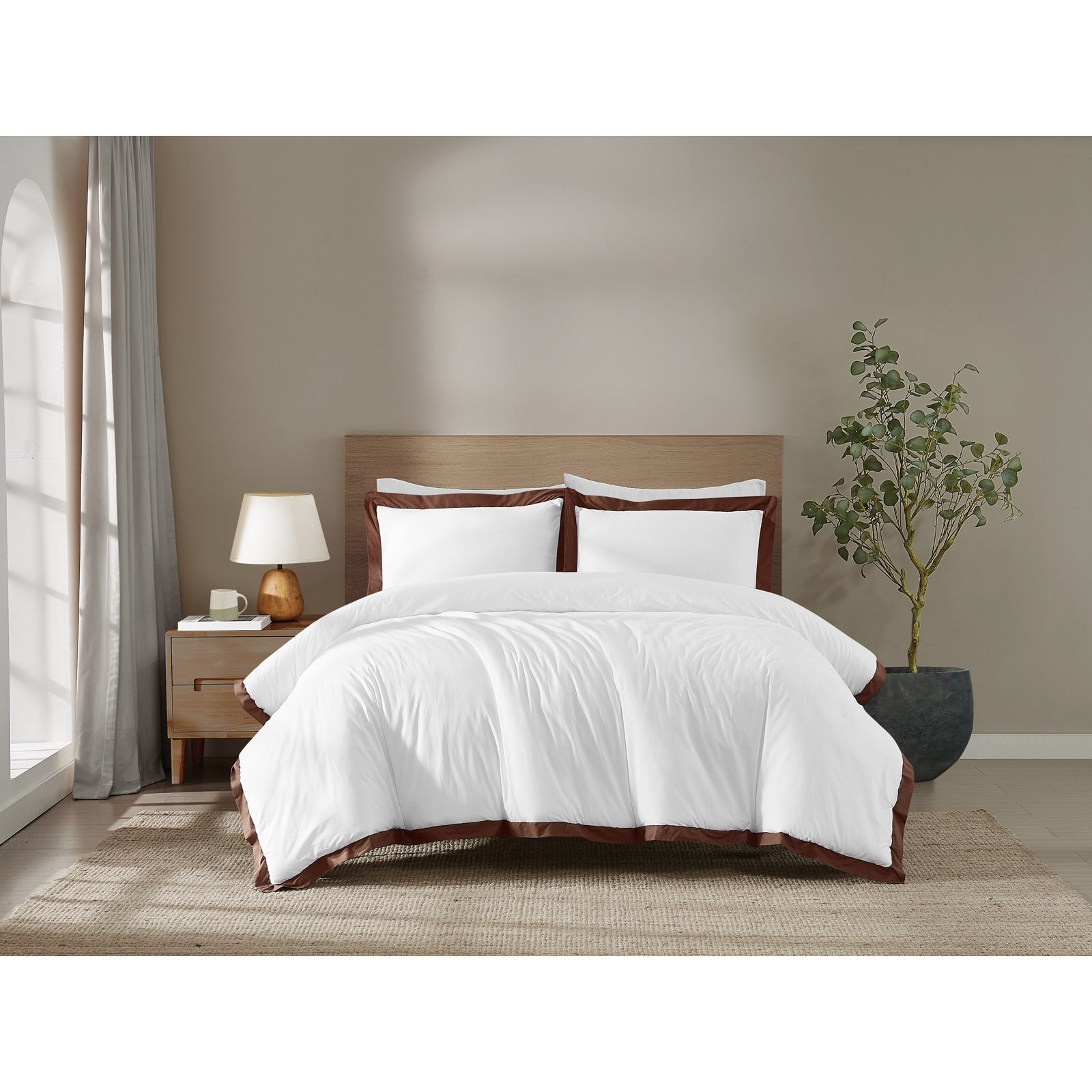 Cotton Duvet Cover Set, White/Brown, King