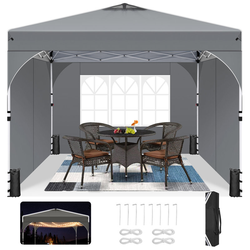 Tent 10x10 Pop up Canopy Outdoor Shade with Sidewalls UPF 50+ Waterproof Canopy, Grey