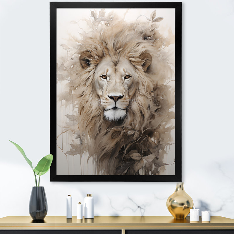 «Powerful Lion S Stare Portrait III», reproduction sur toile, Cadre simple noir, H 20 po x l 12 po x P 1 po