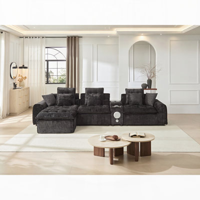 Canapé d'angle en laine d'agneau moelleuse de 143,2 pouces, canapé d'angle modulaire surdimensionné en forme de L avec assise profonde, grand canapé modulable confortable et moelleux avec coussins décoratifs