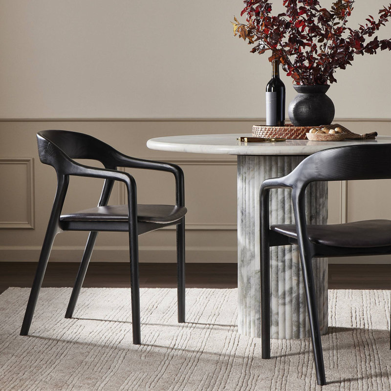 Amare Dining Armchair, Sonoma Black Genuine Leather, Black