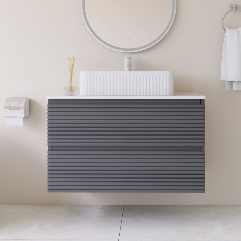 Meuble-lavabo mural simple 30 po avec comptoir Carrara, 29.92"
