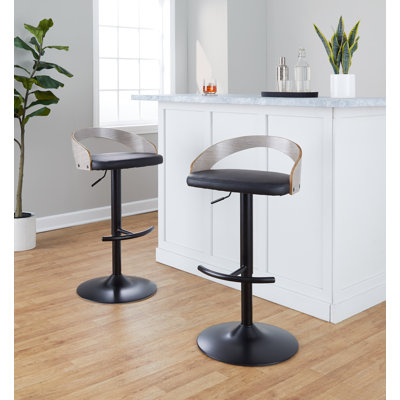 Laurenzio Adjustable Bar Stools with Rounded T Footrest (Set of 3)