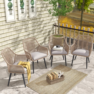 Outdoor Rattan Dining Chairs With Cushions(set Of 4)