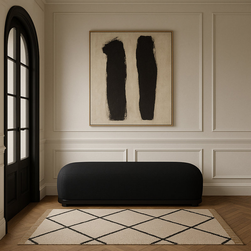 Banc en tissu Calum Chenille, Noir, Tissu chenille noir