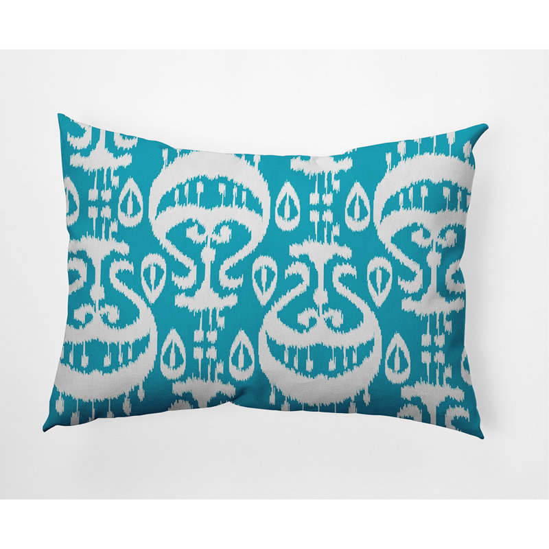 Ikat Outdoor Reversible Throw Pillow, Turquoise
