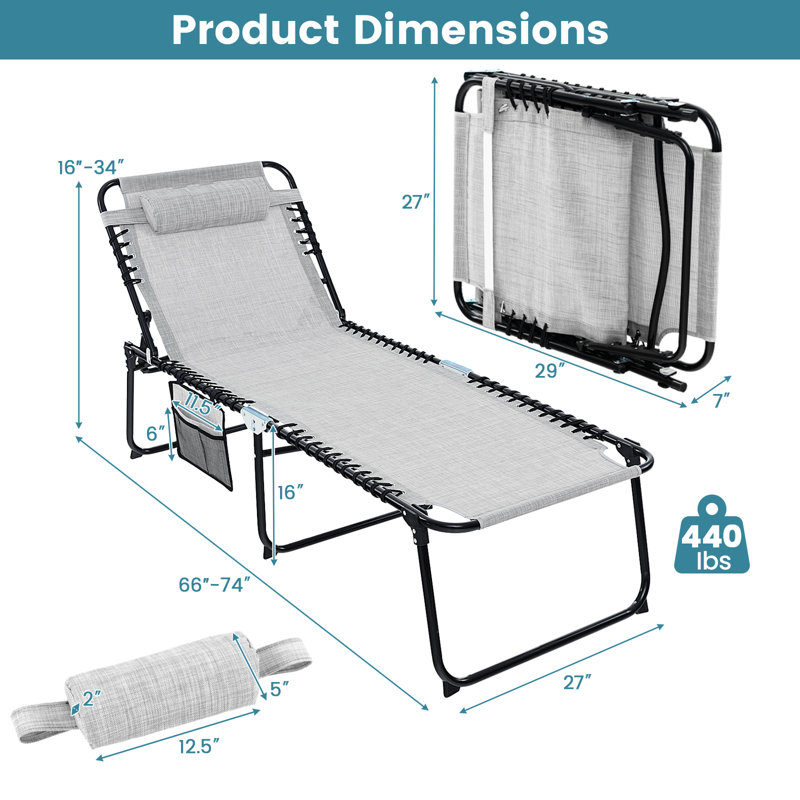 Chaise longue inclinable 74,5 po Mcqueen Harty, Gris