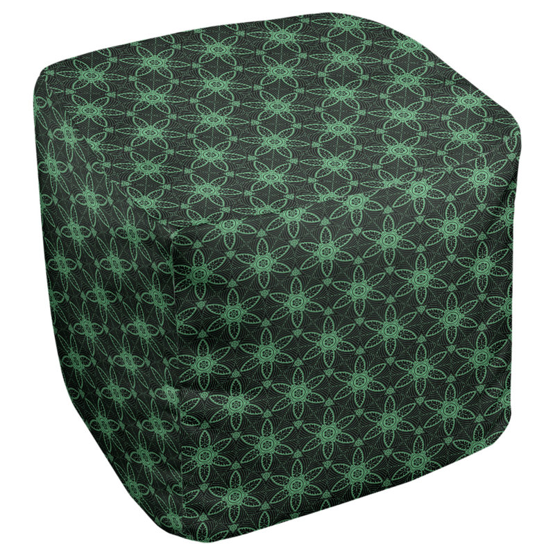 Repose-pieds cubique à cercles ornés Leffel, H 14,5 po x L 87 po x P 13 po, Noir / vert