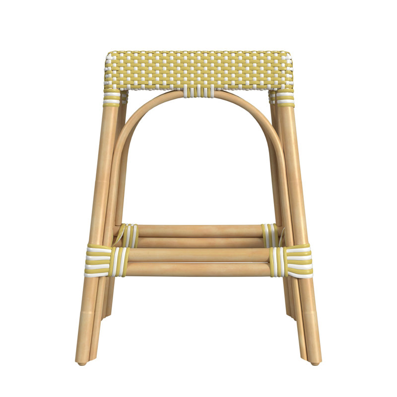 Lennart Counter/Bar Stool, Yellow/White Dot/ Natural Rattan Frame, Counter Stool (24.5" Seat Height)