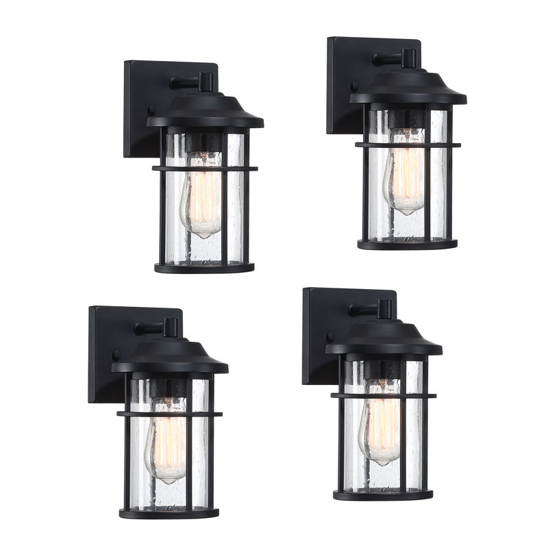 Schlegel Black/Clear Seeded Glass Outdoor Wall Lantern, 10.81" H x 5.91" W x 7.77" D