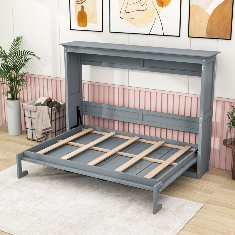 Lit escamotable peu encombrant avec armoire intégrée, Grey, Lit double