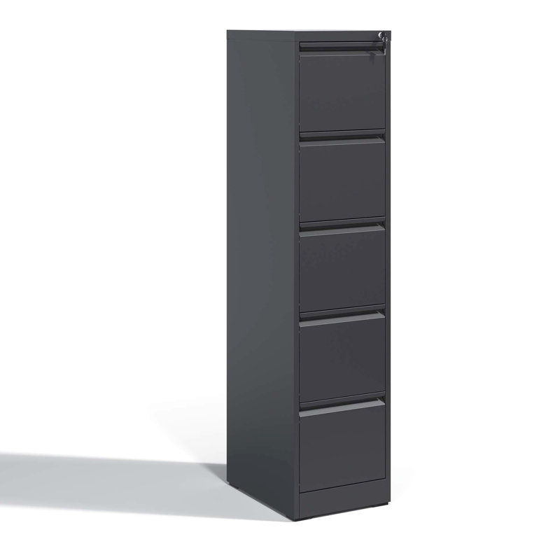 5 classeurs en métal, acier, accès facile, inclinable, tiroirs pleine extension, armoire tendance, Noir