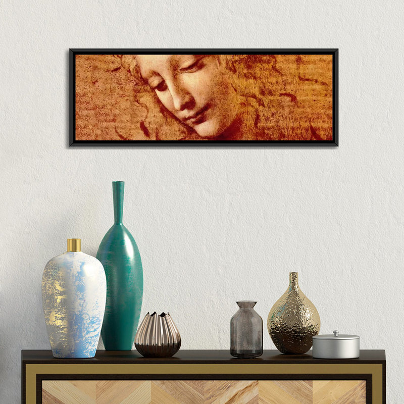 « féminin head » par leonardo da vinci, reproduction d’art sur toile, L 48 po x H 16 po x P 2 po, Toile avec cadre noir