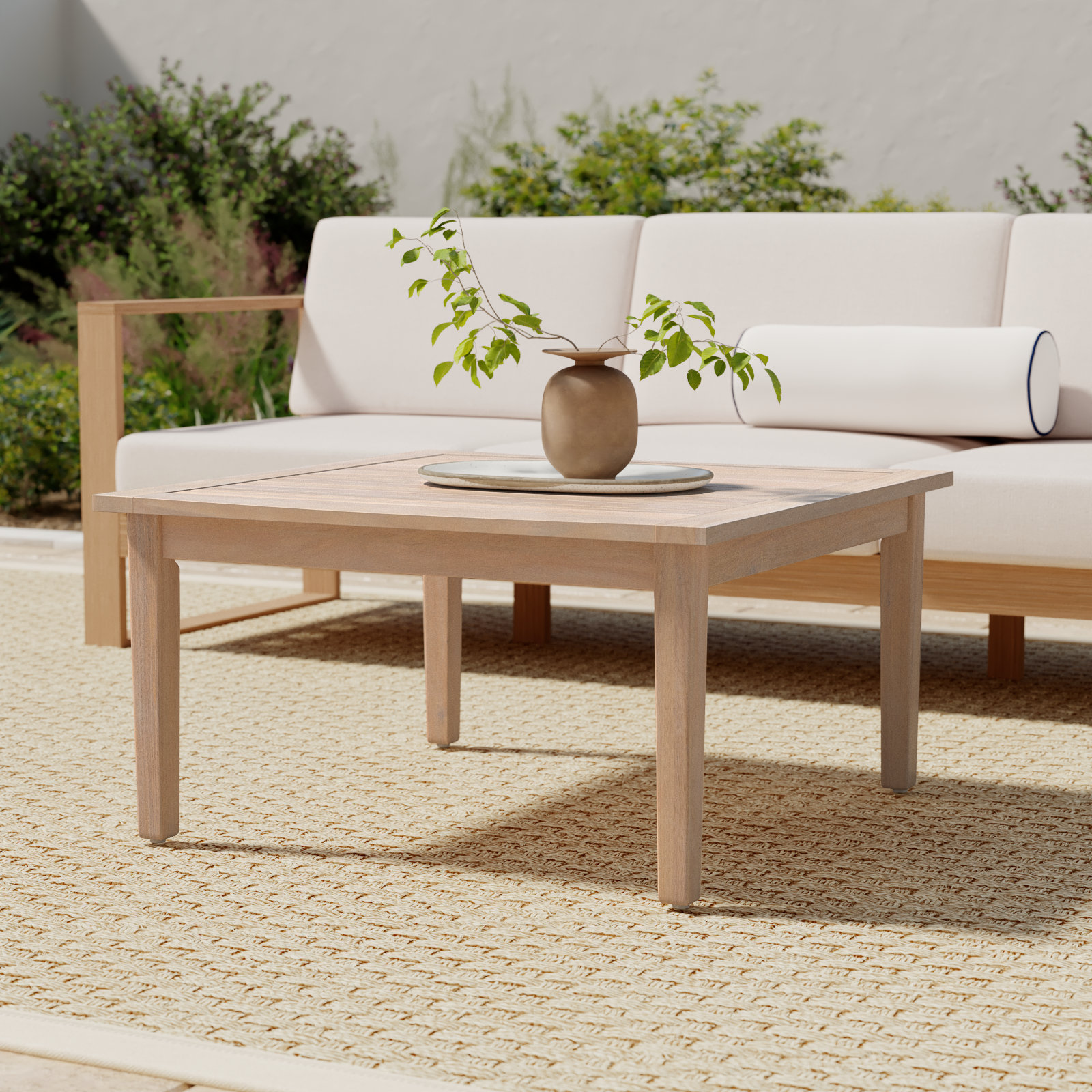 Amina Outdoor Acacia Square Coffee Table