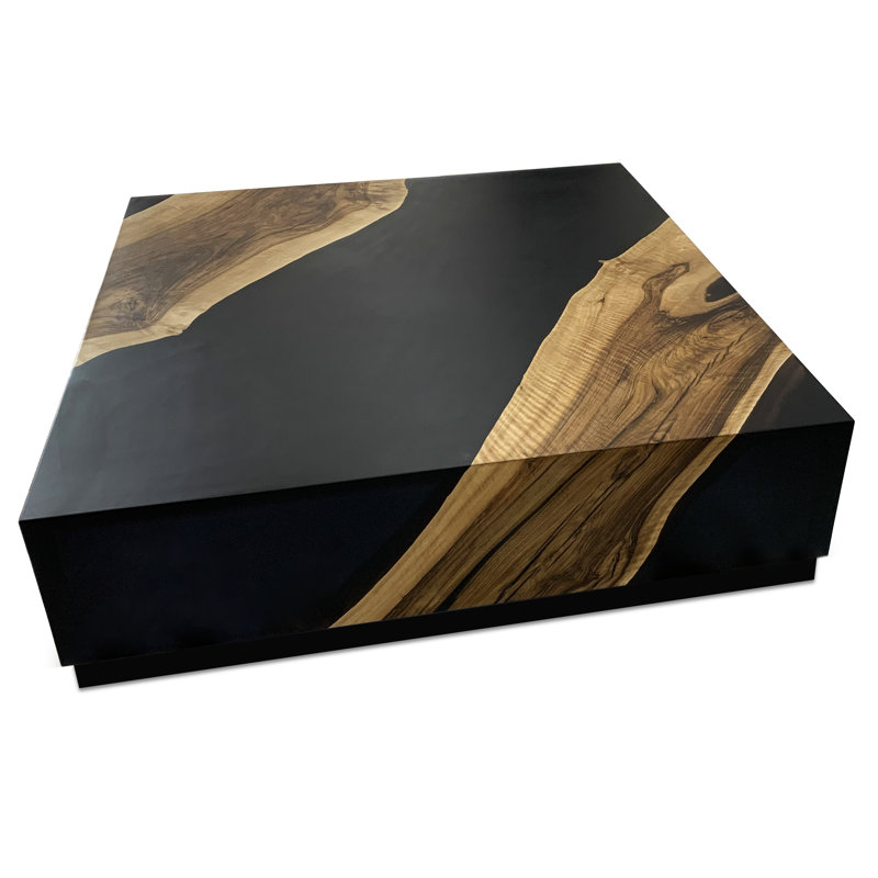 Monoblock Coffee Table, 18" H x 39.4" L x 39.4" W, Black/ Brown
