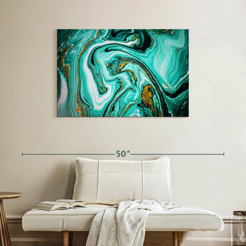 Avery Teal Marble Abstract, 26" H x 39" W