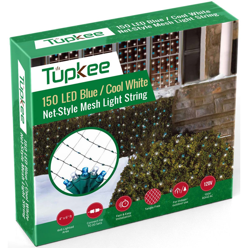 Tupkee Christmas Light Net – 150 LED Green Mesh Lights - 4 ft x 6 ft – Outdoor / Indoor – Net Lights for Bushes, Hedges or Trees