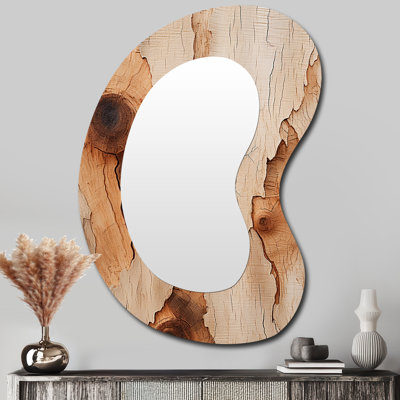 Miroir décoratif de forme irrégulière à motif d'écorce d'arbre Essence 4 de CLAES brun, grand miroir mural asymétrique moderne, reproduction d'art en métal