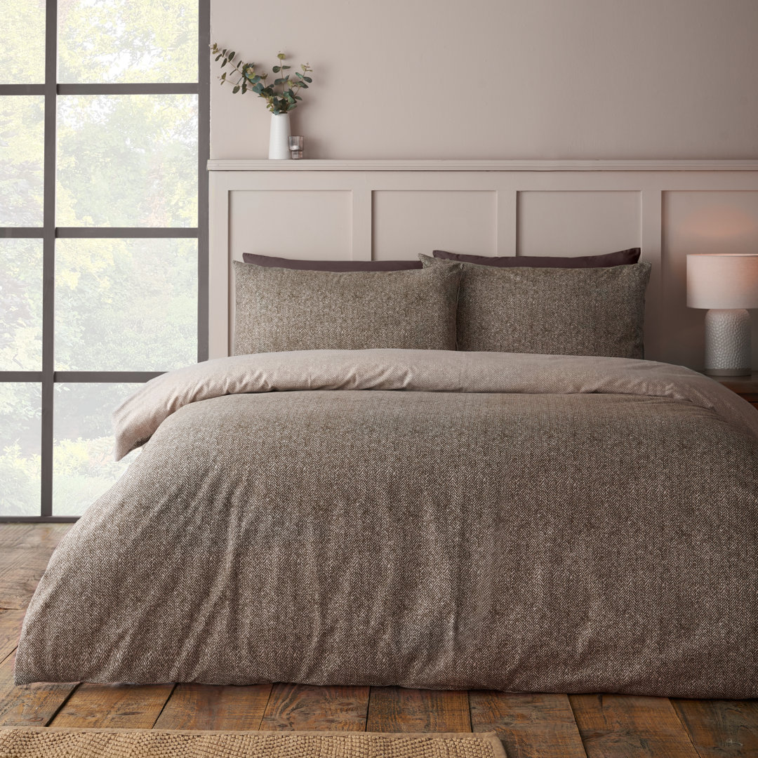 Brushed Herringbone Cotton Reversible Duvet Cover Set
